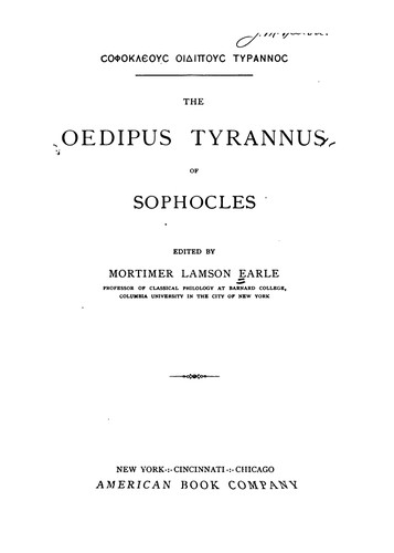 Sophocles: The Oedipus tyrannus of Sophocles (Ancient Greek language, 1901, American Book Company)