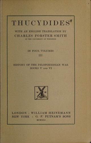 Thucydides: History of the Peloponnesian War, in four volumes (Ancient Greek language, 1919, William Heinemann)