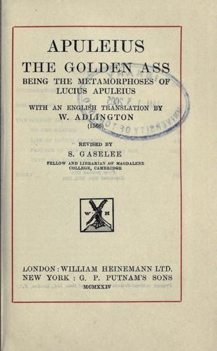 Apuleius: The golden ass (1924, Heinemann, Putnam)