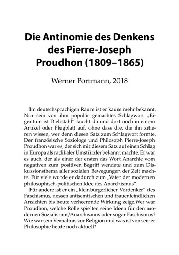 Werner Portmann: Die Antinomie des Denkens des Pierre-Joseph Proudhon (Paperback, German language, 2018, Infotisch Dortmund)