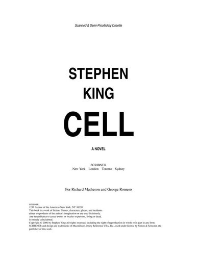 Stephen King: Cell (Hardcover, 2006, Scribner)